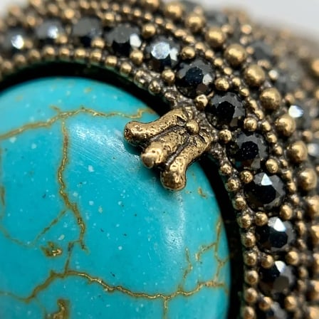 Bronz Kadın Antik Takı Yüzük Turkuaz Firuze Taşı Oval Model Ayarlanabilir Vintage Yüzük