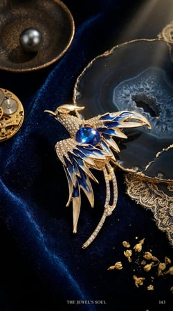 Bronz Broş Yakalık Otantik Takı  Lacivert Kristal Taşlı Anka Kuşu Model Vintage Kadın Broş Yaka İğnesi