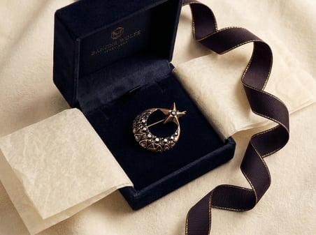 Bronz Broş Rozet Otantik Takı Margazit Taşlı Ay Yıldız Model Vintage Kadın Broş Yaka İğnesi