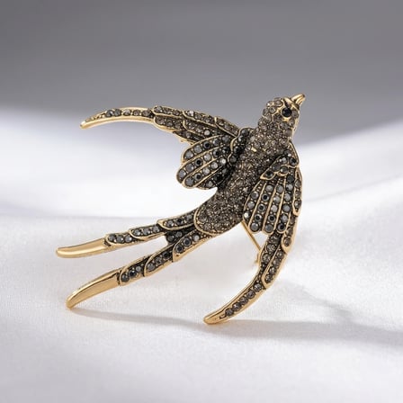 Bronz Broş Otantik Takı Margazit Taşlı Kırlangıç Kuşu Model Vintage Kadın Broş Yaka İğnesi