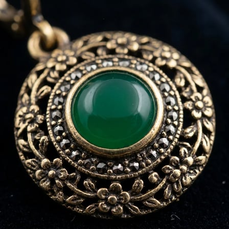 Bronz Küpe Otantik Takı Yeşil Zümrüt Kristal Taşı Yuvarlak Sarmal Yuvarlak Model Vintage Kadın Küpe
