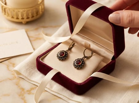 Bronz Küpe Otantik Takı Kırmızı Yakut Kristal Taşı Yuvarlak Sarmal Yuvarlak Model Vintage Kadın Küpe