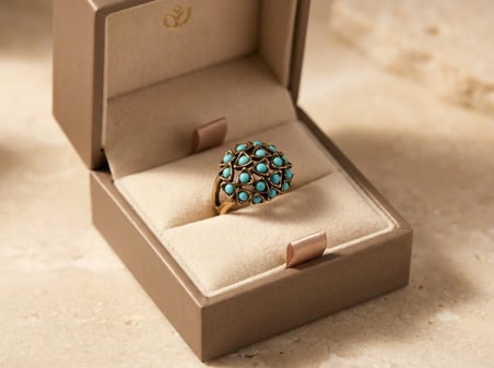 Bronz Yüzük Otantik Takı TurkuazTaş Topaz Model Ayarlanabilir Vintage Kadın Yüzük