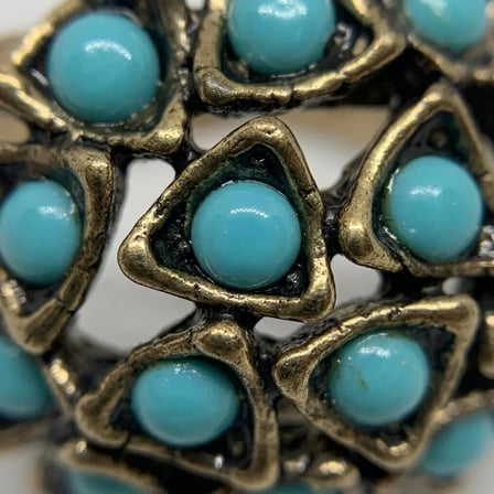 Bronz Yüzük Otantik Takı TurkuazTaş Topaz Model Ayarlanabilir Vintage Kadın Yüzük