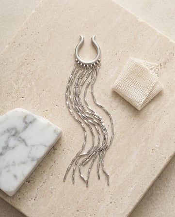 Kadın Earcuff Kıkırdak Küpe Gümüş Renk Sallantılı Zincirli Tekli
