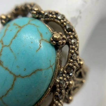 Bronz  Vintage Kadın Yüzük Otantik Takı Margazit İşlemeli  Tukuaz Oval Taş Ayarlanabilir