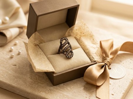 Bronz Vintage Kadın Yüzük Otantik Minik İnci İşli Rüzgar Model Ayarlanabilir