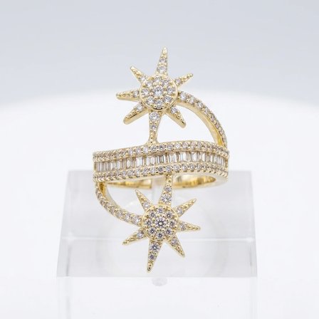 Vip Çelik Vintage Kadın Yüzük 14K Altın Kaplama Gold Renk Güneş Model Zirkon Taş Ayarlanabilir 