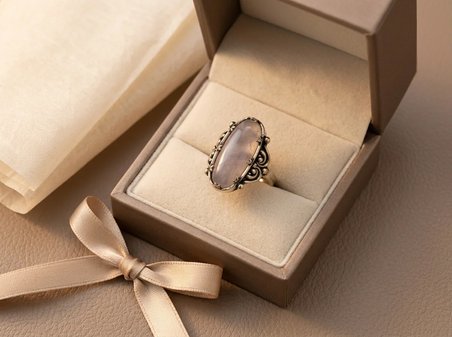 Bronz Vintage Kadın Yüzük Otantik Bakır Takı Doğaltaş Gül Kuvars Taşı Oval Viktorian Ayarlanabilir 