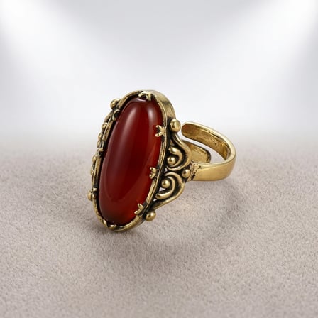 Bronz Vintage Kadın Yüzü Otantik Bakır Takı Doğaltaş Akik Agate Taşı Oval Viktorian Ayarlanabilir