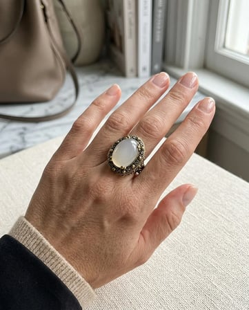 Bronz Vintage Kadın Yüzük Otantik Bakır Takı Beyaz Taş Zirkon İşli Ottoman Model  Ayarlanabilir 