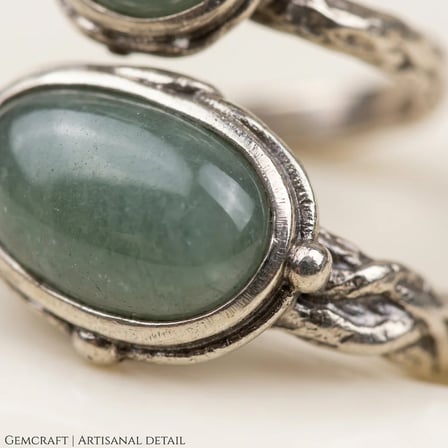 Bronz Vintage Kadın Yüzük Otantik Bakır Takı Doğaltaş Aventurin Taşı Bohem Model Önden Ayarlanabilir