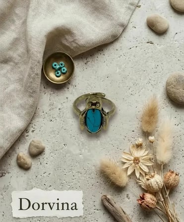 Bronz Vintage Kadın Yüzük Otantik Bakır Takı Turkuaz  Doğaltaş Penguen Model Ayarlanabilir 