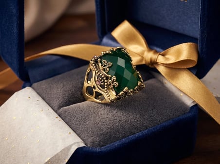 Bronz Vintage Kadın Yüzük Otantik Bakır Takı Yeşil Kristal Taş Ottoman Model  Büyük Ayarlanabilir 