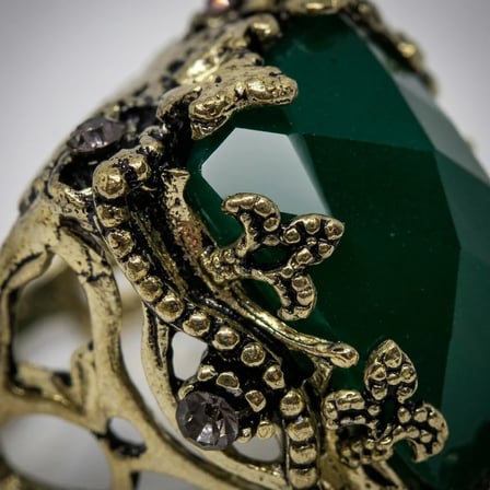 Bronz Vintage Kadın Yüzük Otantik Bakır Takı Yeşil Kristal Taş Ottoman Model  Büyük Ayarlanabilir 