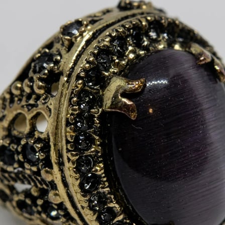 Bronz Vintage Kadın Yüzük Otantik Bakır Takı Gri Kristal Taş Oval Kesim Zirkon İşli Ayarlanabilir