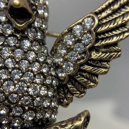 Bronz Broş Yakalık Zirkon Taş İşlemeli Kuş Model Vintage Kadın Takı
