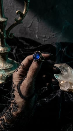 Bronz Vintage Kadın Yüzük Otantik Bakır Takı Lacivert Kristal Taş Oval Kesim Tek Taş  Ayarlanabilir 