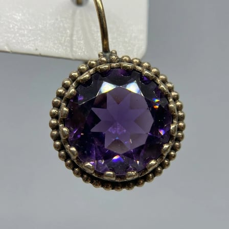 Bronz Vintage Kadın Küpe Otantik Bakır Takı Mor Kristal Taş Yuvarlak Kesim 