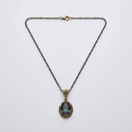 Bronz Vintage Kadın Kolye Otantik Bakır Takı Mistik Topaz Taş Oval Kesim 
