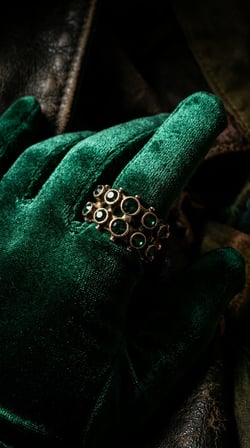 Bronz Vintage Kadın Yüzük Otantik Bakır Takı Yeşil Zirkon İşli Şerit Model Ayarlanabilir 