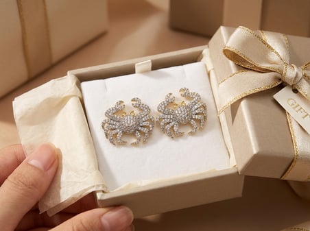 Tasarım Kadın Küpe Vip Çelik Gold Renk Beyaz Zirkon İşleme Yengeç Burcu Kadın Takı