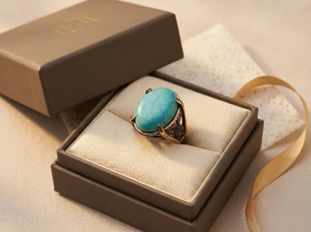 Bronz Vintage Kadın Yüzük Otantik Bakır Takı Büyük Turkuaz Taşı Oval Ayarlanabilir 