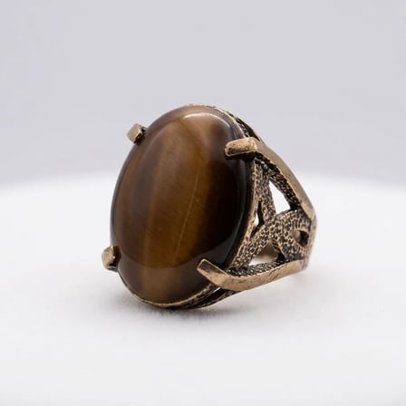 Bronz Vintage Kadın Yüzük Otantik Bakır Takı Büyük Kahverengi Taş Oval Ayarlanabilir 