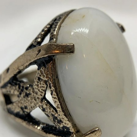 Bronz Vintage Kadın Yüzük Otantik Bakır Takı Büyük Beyaz Taş Oval Ayarlanabilir 
