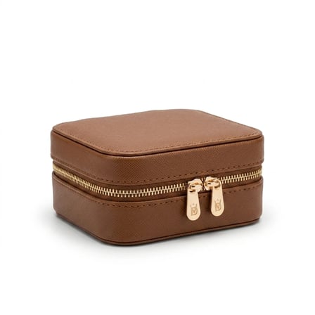 Takı Kutusu Düzenleyici Seyahat Çantası Kolye Yüzük Küpe Organizer Deri Kahverengi 10cmx10cm