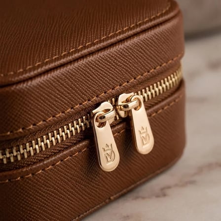 Takı Kutusu Düzenleyici Seyahat Çantası Kolye Yüzük Küpe Organizer Deri Kahverengi 10cmx10cm
