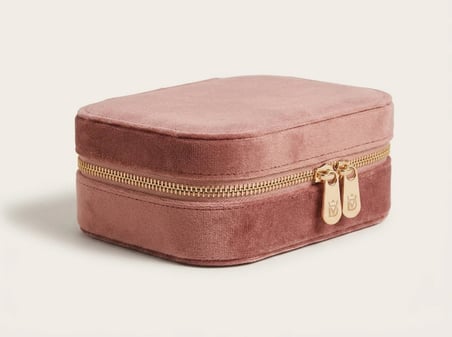 Takı Kutusu Düzenleyici Seyahat Çantası Kolye Yüzük Küpe Organizer Kadife Pembe 12cmx8cm