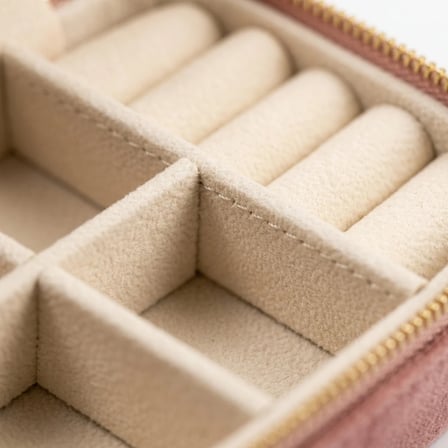 Takı Kutusu Düzenleyici Seyahat Çantası Kolye Yüzük Küpe Organizer Kadife Pembe 12cmx8cm