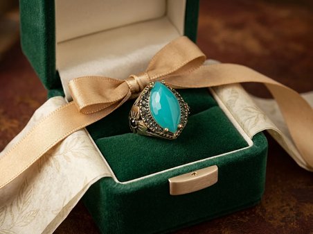 Bronz Yüzük Otantik Bakır Takı Turkuaz Kristal Taşlı Damla Model Çiçekli Ayarlanabilir Vintage Kadın Yüzük