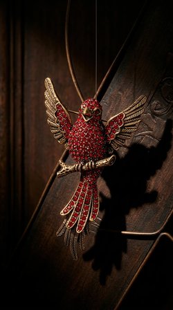 Bronz Kadın Broş Otantik Bakır Takı Yaka İğnesi Kırmızı Zirkon İşli Anka Kuşu Vintage