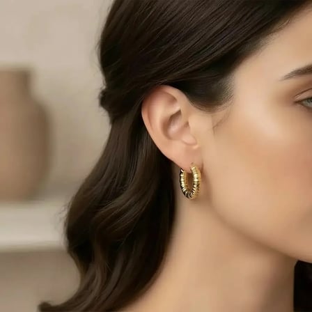 Kadın Küpe 316L Çelik Gold Renk Bambu Model Halka Takı Aksesuar