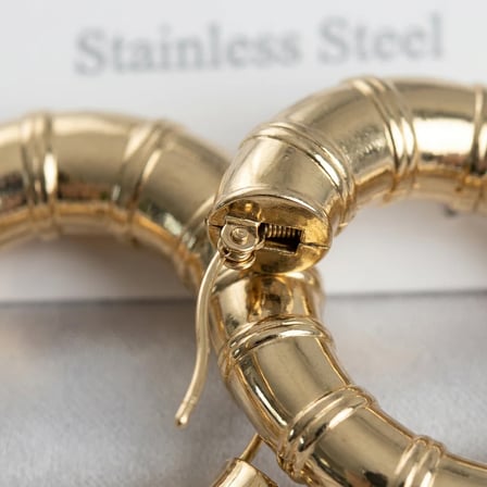 Kadın Küpe 316L Çelik Gold Renk Bambu Model Halka Takı Aksesuar