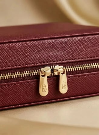 Takı Kutusu Düzenleyici Seyahat Çantası Kolye Yüzük Küpe Organizer Deri Bordo 22cmx17cm