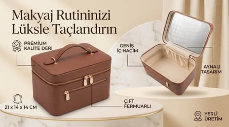 Dorvina Aynalı Büyük Boy Makyaj Çantası - Geniş Hacimli Seyahat Kozmetik Kutusu