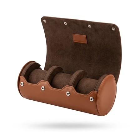 Premium Taba Deri 3'lü Rulo Saat Kutusu | Lüks Seyahat Tipi Saat Çantası ve Düzenleyici