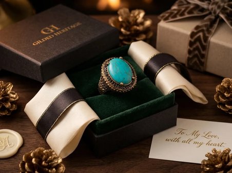 Turkuaz Renk Taşlı Otantik Bronz Vintage Ayarlanabilir Kadın Yüzük Tasarım Takı