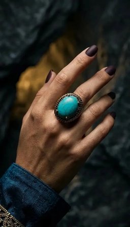 Turkuaz Renk Taşlı Otantik Bronz Vintage Ayarlanabilir Kadın Yüzük Tasarım Takı