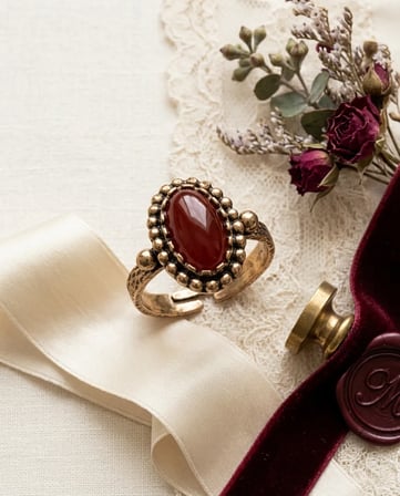 Kırmızı Taşlı Otantik Bronz Vintage Ayarlanabilir Kadın Yüzük Tasarım Takı
