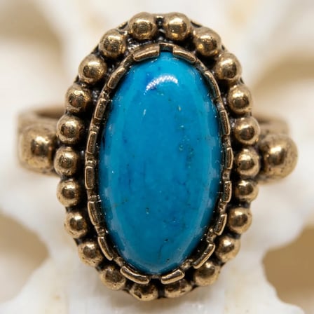 Turkuaz Renk Taşlı Otantik Bronz Vintage Ayarlanabilir Kadın Yüzük Tasarım Takı