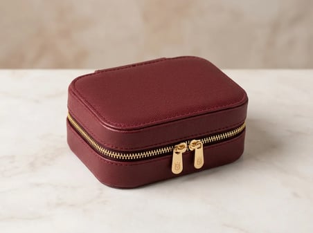 Takı Kutusu Düzenleyici Seyahat Çantası Kolye Yüzük Küpe Organizer Deri Bordo 12cmx8cm