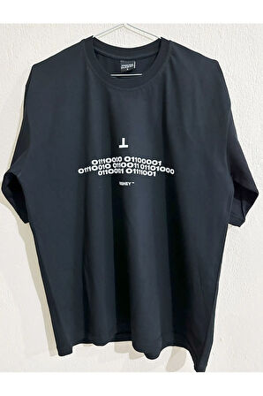 Binary Dilinde Beyaz Yazılı Unisex Siyah Yarım Kollu Bisiklet Yaka Tişört