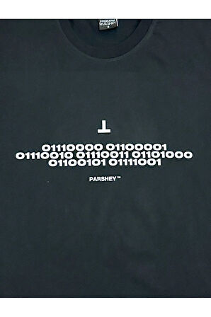 Binary Dilinde Beyaz Yazılı Unisex Siyah Yarım Kollu Bisiklet Yaka Tişört