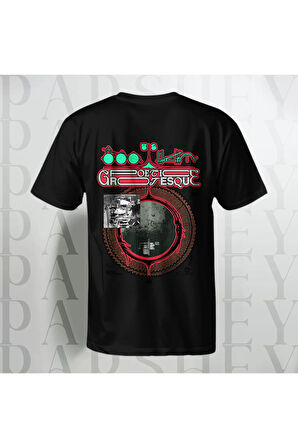 Poetica Grotesque Renkli Arka Desenli Siyah Yarım Kollu Bisiklet Yaka Oversize T-shirt