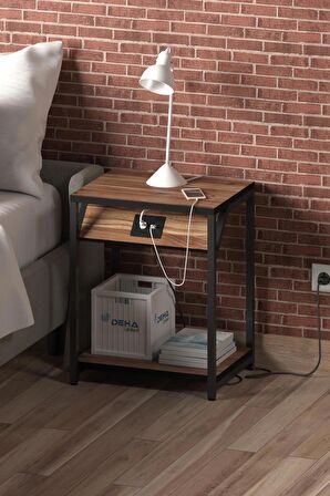 220Volt Priz’li ve Usb Type C Şarj Modüllü Koltuk Yanı Yan Sehpa Komidin Elektrikli Akıllı Sehpa
