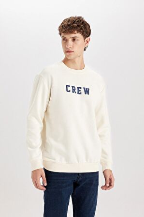 Relax Fit Bisiklet Yaka Baskılı Kalın Sweatshirt